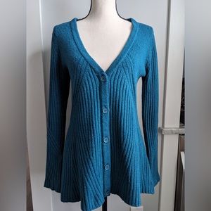 CAbi V-Neck, Button-Up Cardigan Sweater, Teal, sz S